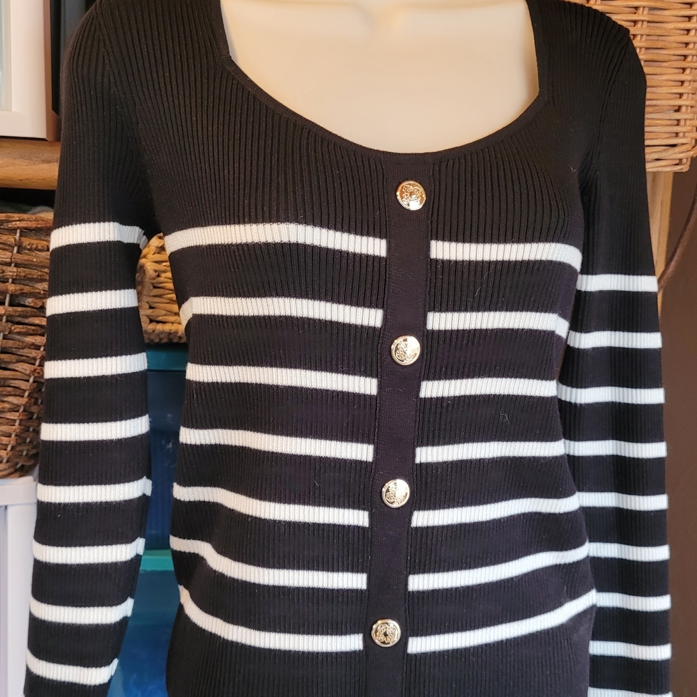 Faith & Zoe Black and White Buttoned Sweater